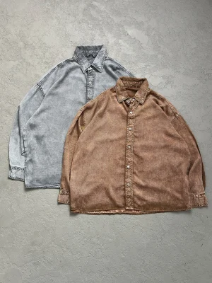 پیراهن مردانه باکسی در دو رنگ طوسی و آجری